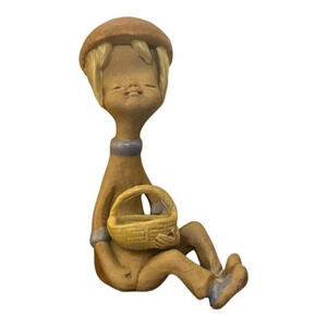 Hand Carved Vintage Old Lady Acorn Basket Collectible Statue Figurine 8.5 Tall